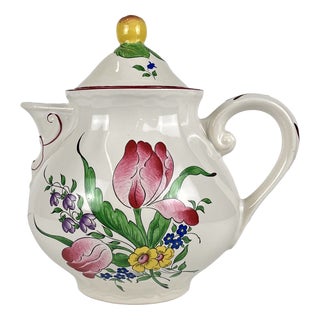 Small Réverbère Model Teapot with Tulip Motif from KG Lunéville, 1980s For Sale