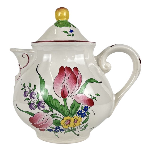 Small Réverbère Model Teapot with Tulip Motif from KG Lunéville, 1980s For Sale