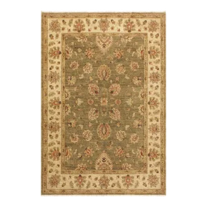 Oriental Ziegler Green Ivory Hand-Knotted Wool Rug- 5'0'' X 6'8''