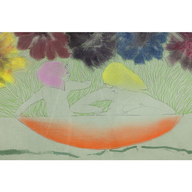 1970s Stanley Boxer Flowered Consequence When Stared at Signed Mixed-Media on Paper For Sale - Image 5 of 9