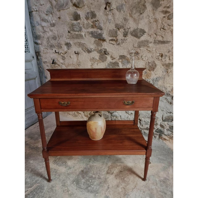 Brown Antique French Mahogany Console Table with Drawer and Shelf, 1900 For Sale - Image 8 of 18