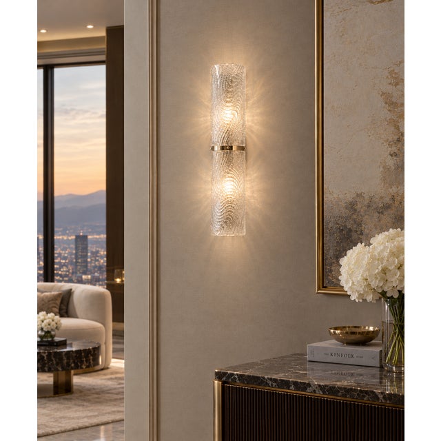 21st Century Italian Trunk Clear Graniglia Murano Glass and Brass Sconce by Fabio LTD For Sale - Image 6 of 6