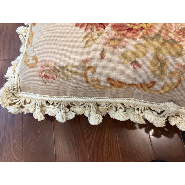 Vintage French Country Style Floral Needlepoint Throw Pillows – Set of 2 For Sale - Image 10 of 12