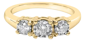 10K Yellow Gold 1/2 Cttw Miracle Set Round Diamond Three Stone Illusion Plate Ring (I-J Color, I2-I3 Clarity) - Size 7