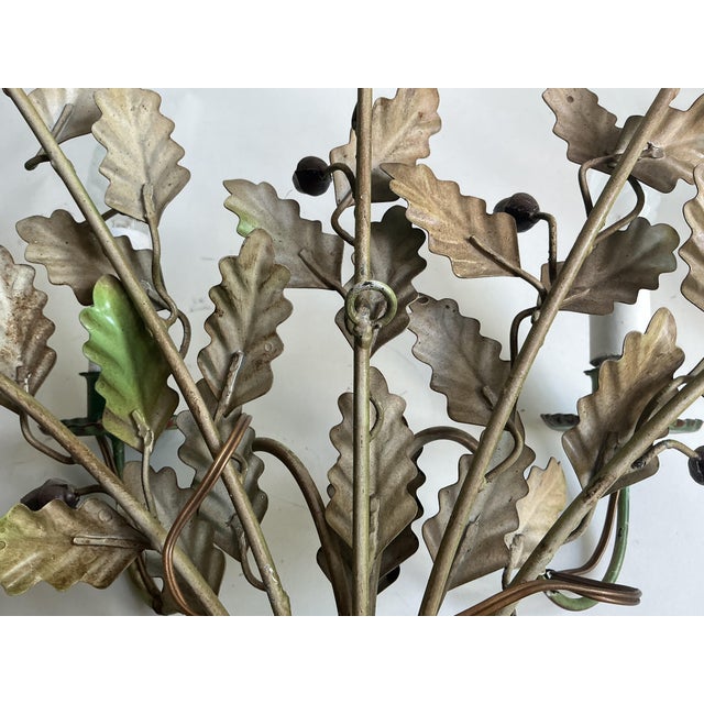 Forest Green Large Italian Oak Branch Wall Lights, 1950s, Set of 2 For Sale - Image 8 of 9