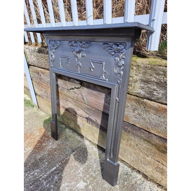 Antique Edwardian Art Nouveau Cast Iron Fireplace Mantel Surround, 1890s For Sale - Image 12 of 18