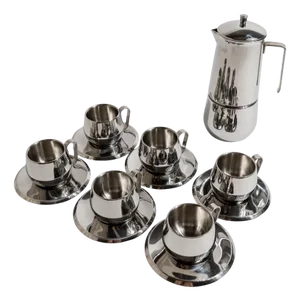 Vintage Stainless Steel Moka Caffettiera Service from Gnutti, Italy, 1980s, Set of 13