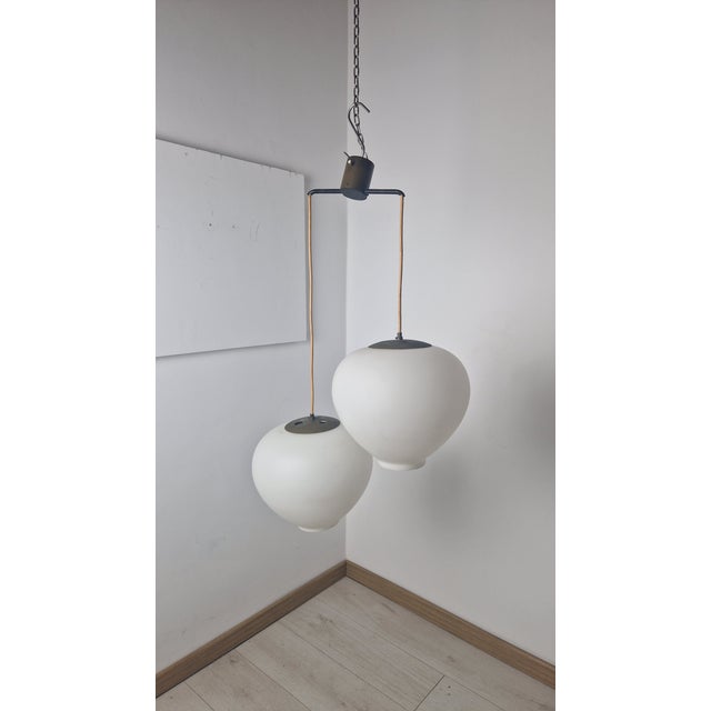 Pendant Light in Brass with Opal Glasses from Stilnovo, 1960s For Sale - Image 10 of 10