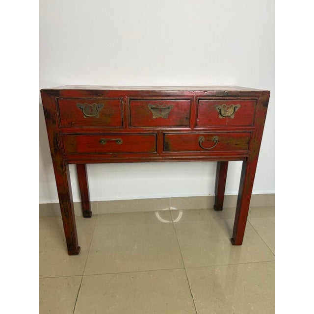 Chinese Antique Chinese Red Lacquer Console Table For Sale - Image 3 of 6