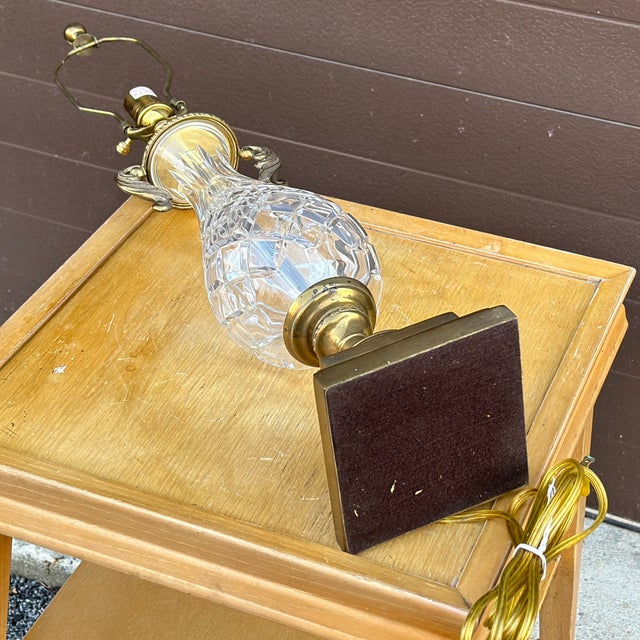 Vintage Signed Waterford Crystal Tall Table Lamp With Brass Fittings For Sale - Image 11 of 12