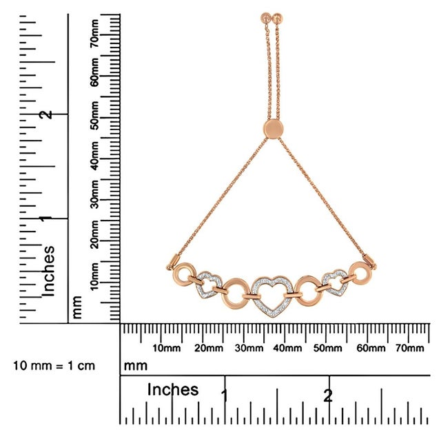 Metal 14K Rose Gold Plated .925 Sterling Silver Diamond Accent Circle and Heart Link Adjustable 6 Bolo Bracelet (I-J Color, I3 Clarity) For Sale - Image 7 of 7