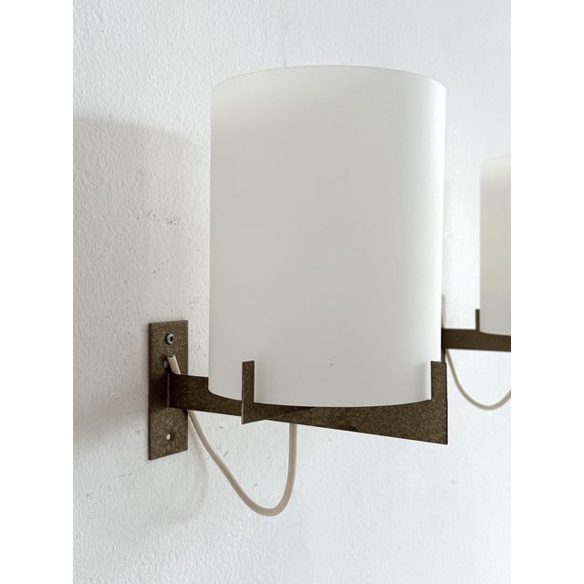 Mid-Century Italian Minimal Wall Sconces with Frosted Glass and Metal, 1960s, Set of 2 For Sale - Image 9 of 16
