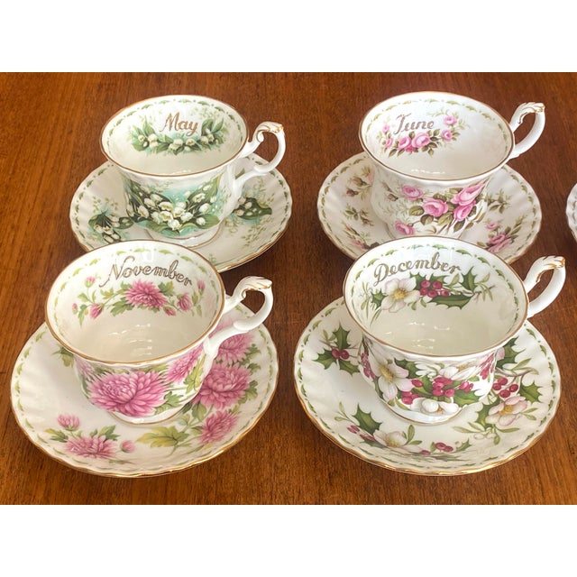 1970s English Porcelain Tea Service with Flower of the Month Pattern from Royal Albert, England, 1970s, Set of 24 For Sale - Image 5 of 8