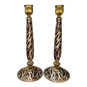 Early 21st Century Jay Strongwater Tiger Collection Gold Candlestick Holders - A Pair