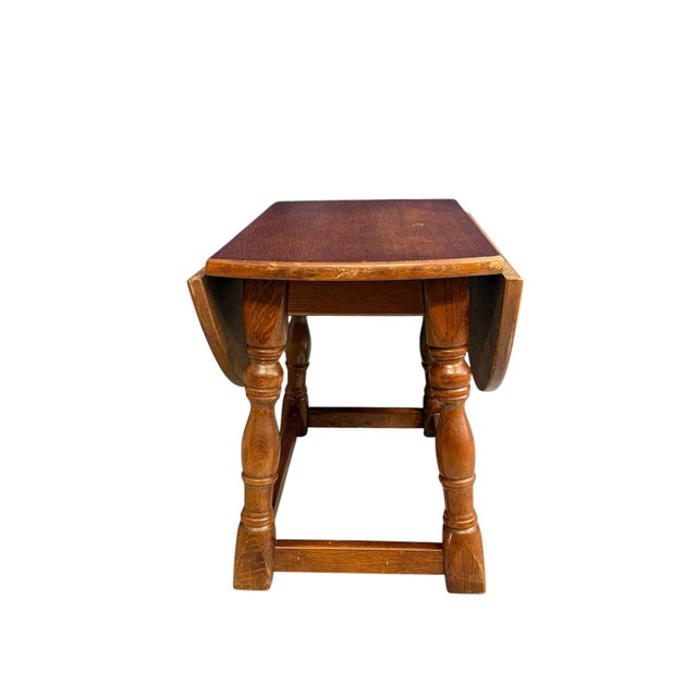 Wood Antique Miniature Oak Drop-Leaf Table Featuring Traditional Turned Baluster Legs, 1940 For Sale - Image 7 of 15