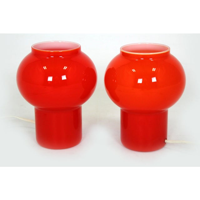 Vintage Red Glass Table Lamps attributed to Štěpán Tabery, Former Czechoslovakia, 1970s, Set of 2 For Sale - Image 15 of 15