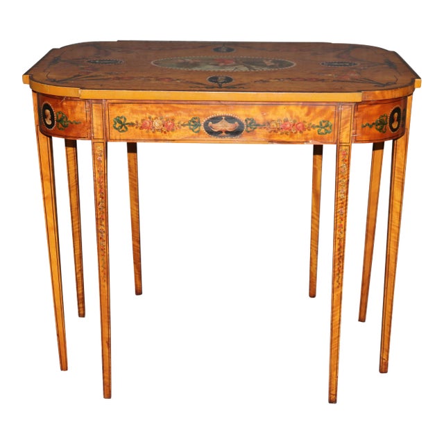 Superb 19th Century Adams Paint Decorated Satinwood English Center Table For Sale
