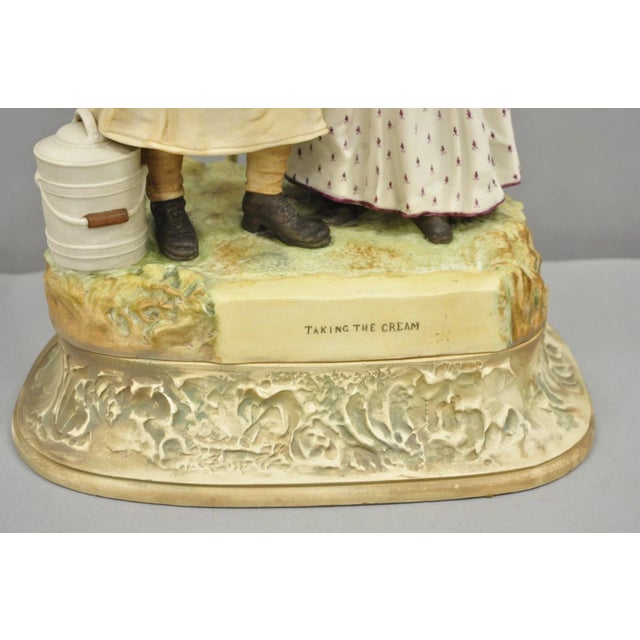 Ceramic Antique Large Victorian Bisque "Taking the Cream" Porcelain Figure Table Lamp For Sale - Image 7 of 12
