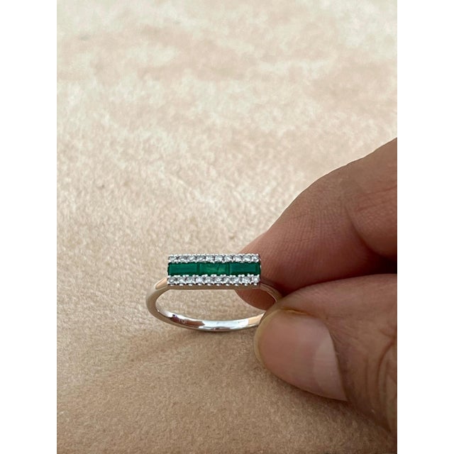 Metal Princess Cut Emerald & Diamond Staking Band/Ring 14 Kt Yellow Gold/ White Gold For Sale - Image 7 of 8