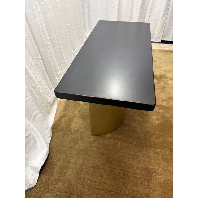 Custom Console Table Attributed to Arhaus Distressed Black Painted Top | Gold Dauphine Pedestal Base For Sale - Image 11 of 18