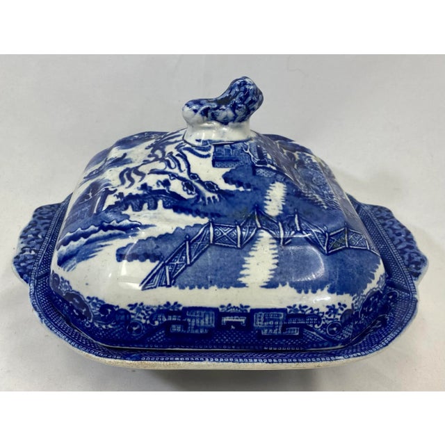 1900 - 1909 Antique Covered Blue Willow Tureen /Serving Bowl From England - Circa 1900 For Sale - Image 5 of 13
