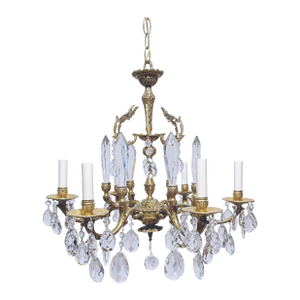 1930's Bronze Chandelier With Vintage Crystals and Spears