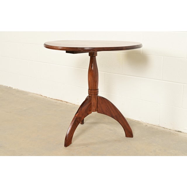 Baker Furniture Company Early American Bench Made Sculpted Solid Walnut Pedestal Tea Table or Side Table For Sale - Image 4 of 10