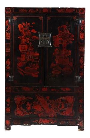 19th Century Chinese Red and Black Lacquered Cabinet