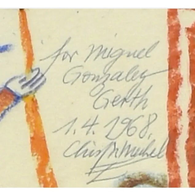 1960s Vintage C. Michel Original Signed Crayon on Paper Drawing For Sale - Image 4 of 6