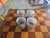 set of 4 Vintage glasses with a black and white fish scale pattern.