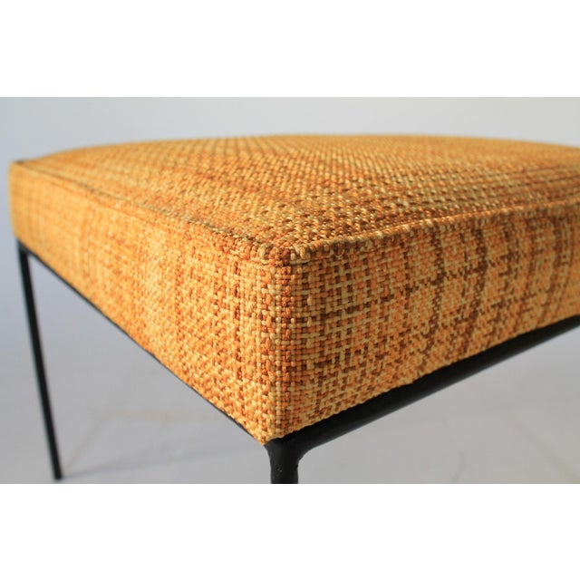 1950s Upholstered Wrought Iron Based Stools Attributed to Paul McCobb - Set of Three For Sale - Image 9 of 13