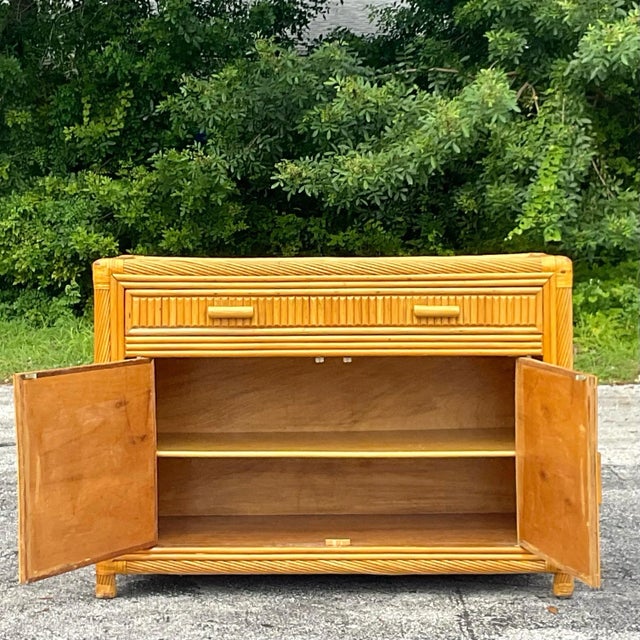 Wood Late 20th Century Vintage Coastal Twisted Pencil Reed Credenza For Sale - Image 7 of 7