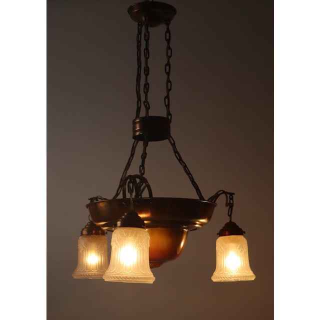 Danish Art Nouveau Chandelier in Brass, Copper and Ceramic, 1910s For Sale - Image 13 of 18