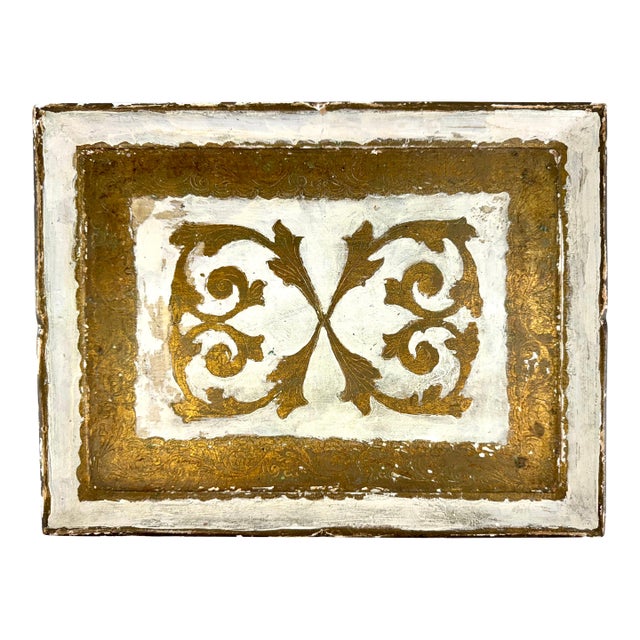 Vintage Florentia Italian Gilt & White Decorative Tray For Sale