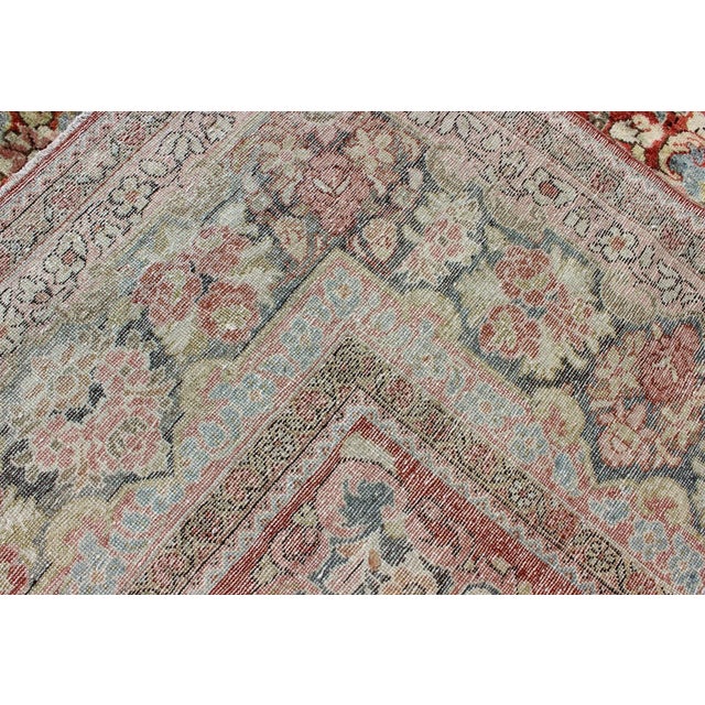 Persian Antique Mahal Rug With Beautiful Floral Design in Red, Pink, and Green For Sale - Image 12 of 12