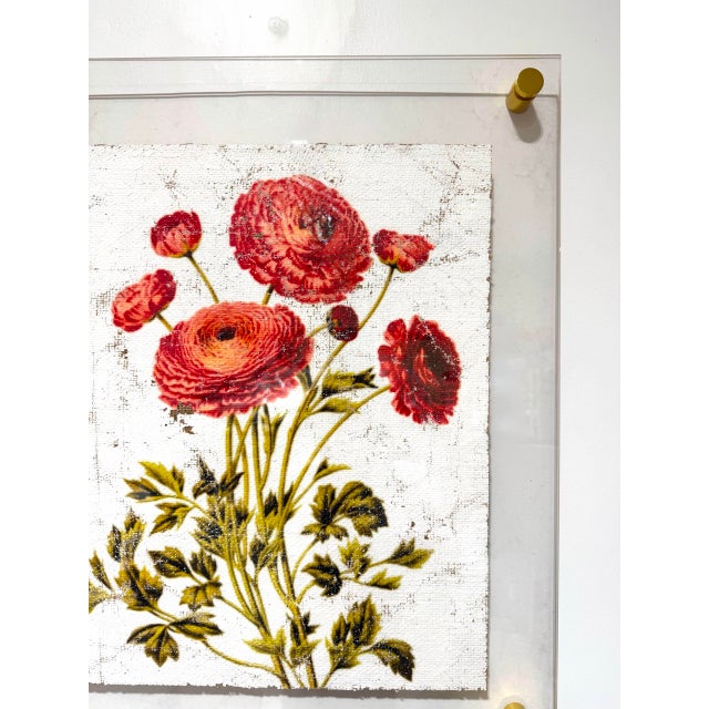 Persian Buttercup - Hand Textured Red Flowers For Sale - Image 4 of 10