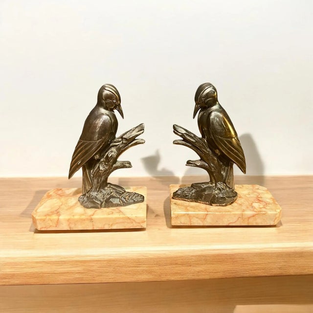 Art Deco Style Bookends in Tin & Marble, 1940s, Set of 2 For Sale - Image 4 of 8