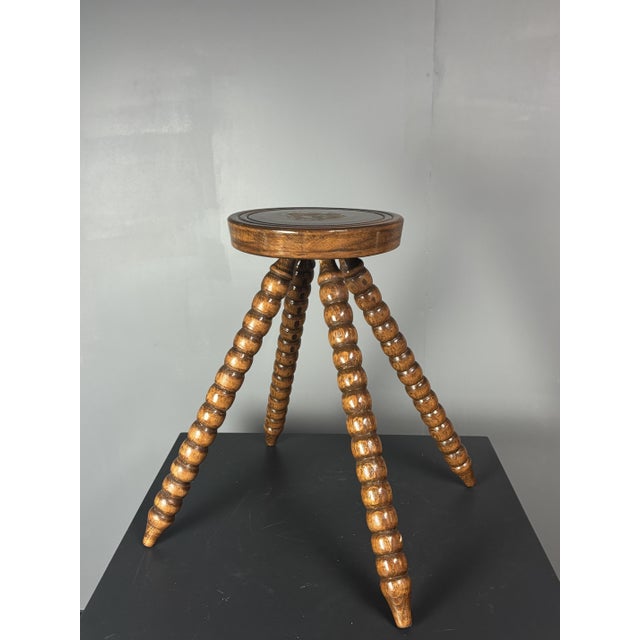Mid-Century Bobbin Wood Turned French Farm House Stool, France, 1960s For Sale - Image 15 of 15