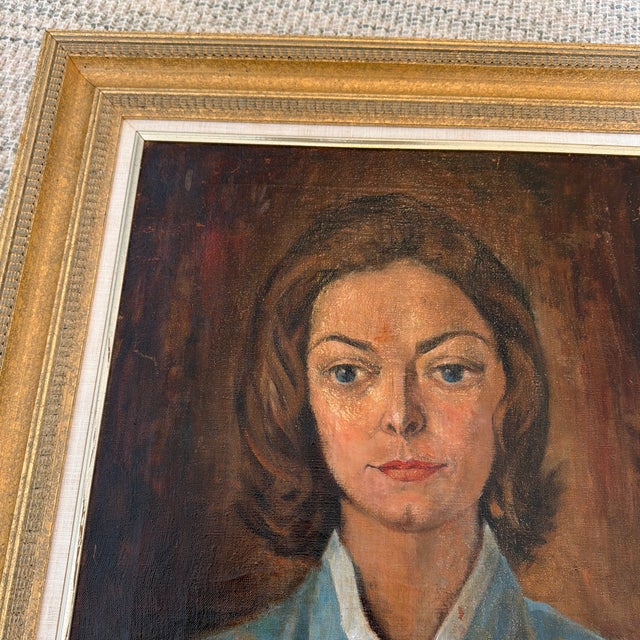 Midcentury Oil Portrait of a Woman Beautifully Framed For Sale - Image 9 of 10