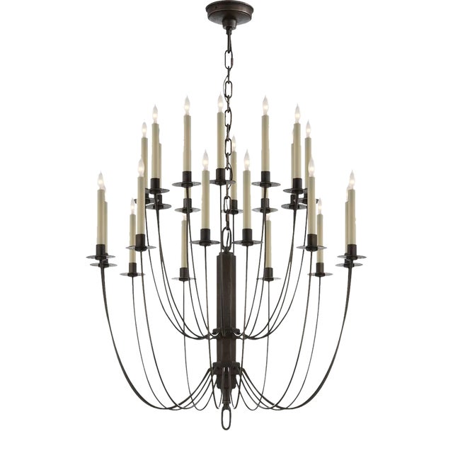 Thomas O'Brien for Visual Comfort Signature Erika Two-Tier Chandelier in Aged Iron For Sale