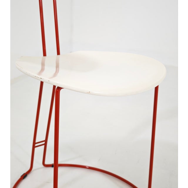 Mid-Century Modern Mid-Century Modern Italian Red and White Metal and Wood Chairs, 1980s, Set of 4 For Sale - Image 3 of 16