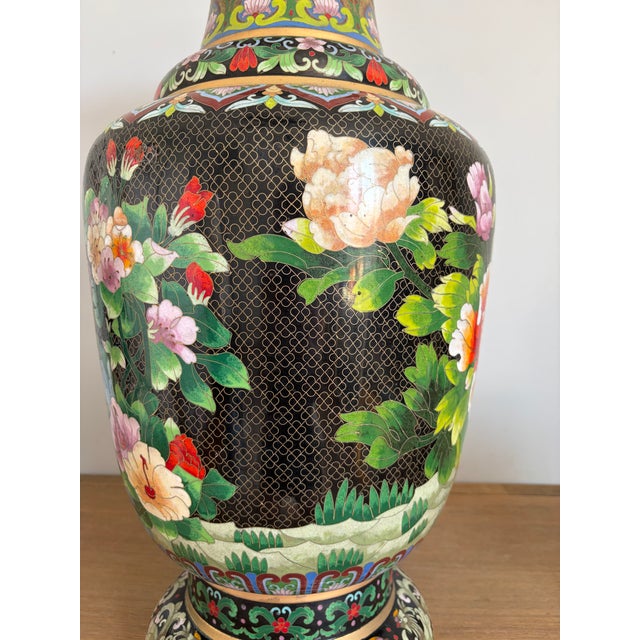 Black Monumental Mid-Century Phoenix and Peony Floor Vase For Sale - Image 8 of 9