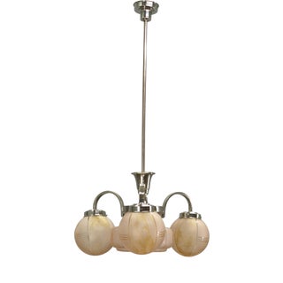 Art Deco Pink Glass Chandelier, Czechoslovakia, 1940s For Sale