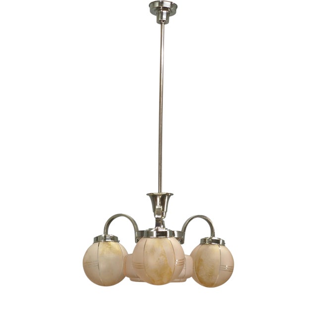 Art Deco Pink Glass Chandelier, Czechoslovakia, 1940s For Sale