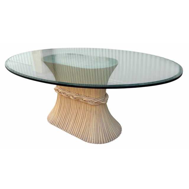 Mid-Century Modern Vintage McGuire Furniture Co Glass Top Horse Track Dining Table For Sale - Image 3 of 7