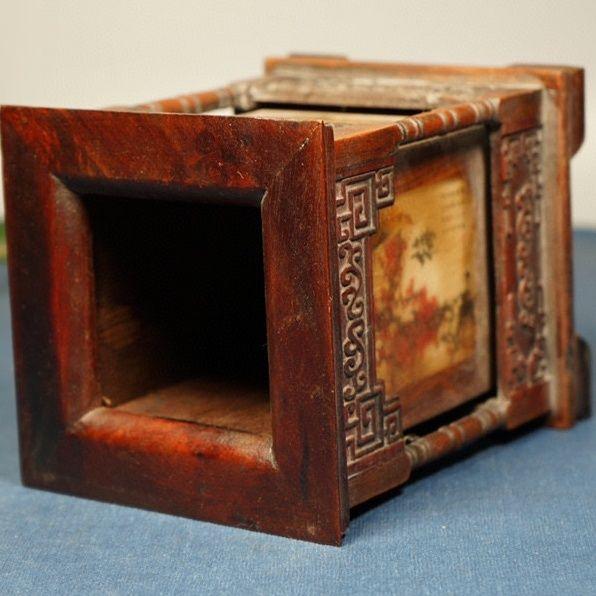 Asian Rosewood Square Brush Pot With "Four Gentlemen" Motif – Scholar's Desk Decor For Sale - Image 3 of 9