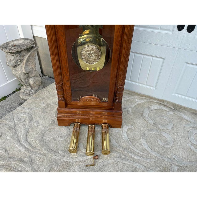 Wood Vtg. Howard Miller Traditional Style Tall Case Grandfathers Clock For Sale - Image 7 of 16