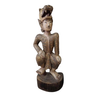 Hand Carved Burmese Court Performer or Nat Statue For Sale