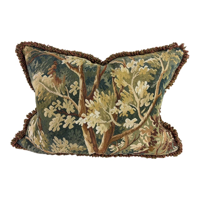 Vintage Hand Woven Aubusson Tapestry Pillow For Sale