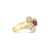 Contemporary Flower Ruby Diamond Cocktail Ring .70cttw 14K Yellow Gold, Size 9 For Sale - Image 3 of 3